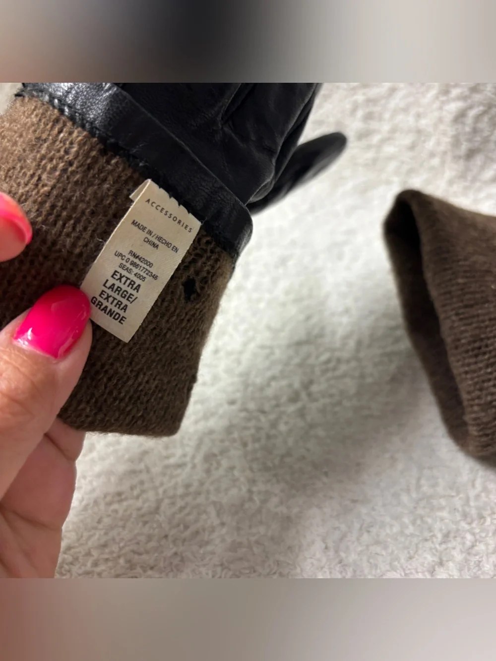 Classic Black Leather Women’s Gloves Cashmere Lining Size XL